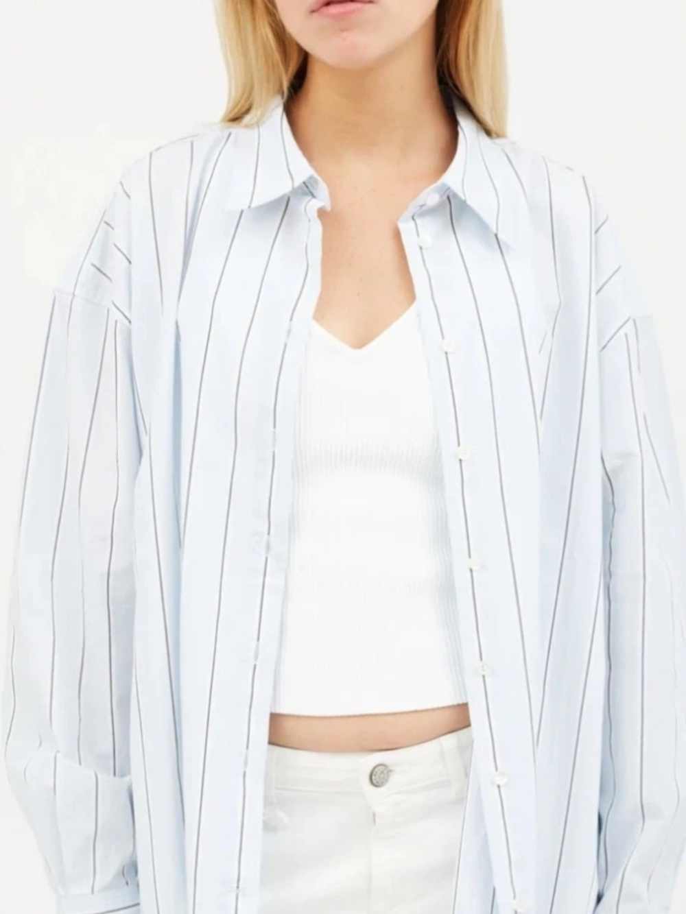 BABATON Aritzia Blue and White Striped Essential Oversized Shirt